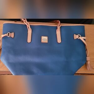 Dooney & Bourke Blue Pebble Leather Tote with Tan Trim